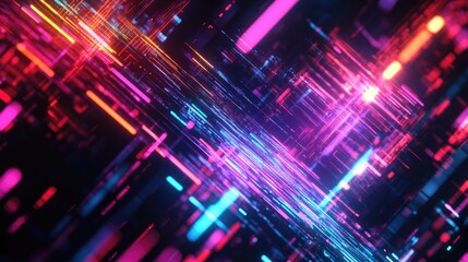 Poster - A vibrant abstract background with glitch effects, neon colors, and distorted pixels creating a futuristic digital vibe.