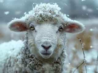 Sticker - Adorable Lamb in Winter Wonderland - Close Up Photography