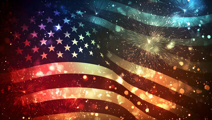Poster - Vibrant American flag illuminated with colorful sparks, capturing the essence of patriotism and celebration in a stunning visual display.