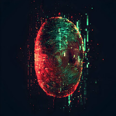 Poster - A vibrant digital fingerprint displayed in red and green hues, symbolizing technology and security in the digital age.