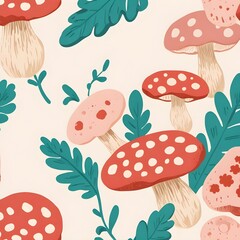 Wall Mural - Colorful Mushroom Illustration