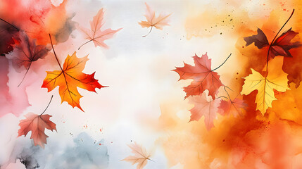 watercolor abstract background autumn collection with maple and seasonal leaves. hand-painted waterc