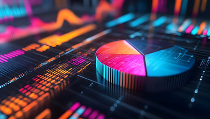 Poster - Vibrant digital pie chart on a data visualization background. Ideal for business, finance, and technology themes.