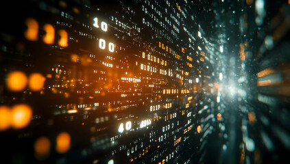 Poster - Futuristic digital landscape featuring glowing numbers and data streams, symbolizing technology and innovation.