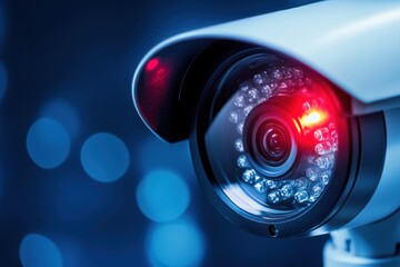 Closeup of a Security Camera with a Red Light