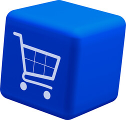 3d cube with stylized shopping cart symbol