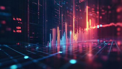 Poster - Colorful digital data visualization depicting abstract charts and graphs representing business growth and analytics trends.