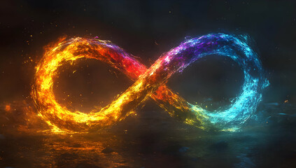 Poster - A vibrant infinity symbol created with colorful flames, representing endless possibilities and dynamic energy.