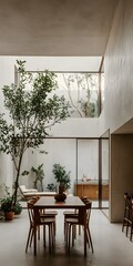 Wall Mural - Minimalist Modern Dining Room With Indoor Tree And Natural Light