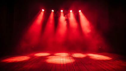 Poster - A dramatic stage scene featuring red spotlight beams cutting through smoke, creating a captivating atmosphere for performances.