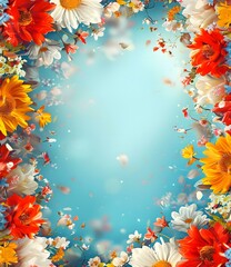 Beautiful Floral Frame With Blue Background