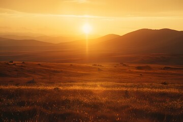 Poster - Golden Hour Sunset Over Mountain Range