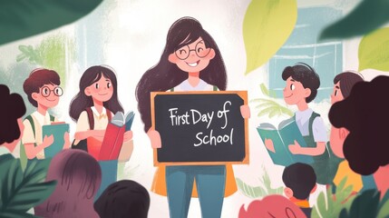 first day of school - a cheerful illustration