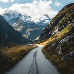 Canvas Print - Asphalt Road Winding Through the Mountain Valley