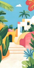 Wall Mural - Tropical Summer Landscape Illustration