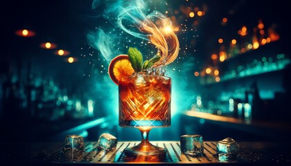 Wall Mural - A cocktail glass on a bar counter