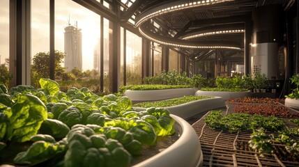 Poster - Sustainable urban farm using AI technology to optimize crop growth and automate harvesting, pushing the boundaries of modern agriculture.