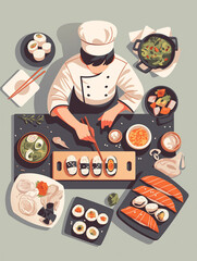 Wall Mural - Chefs making kimbap in Korea