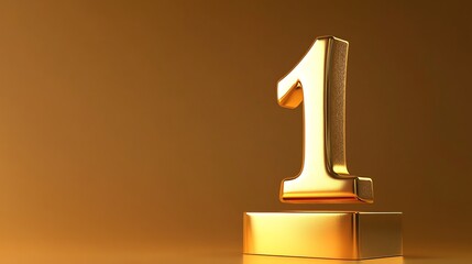 A golden number one sits on a golden base against a gold background.