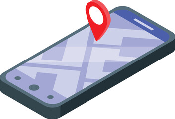Poster - smartphone showing location pin on city map app, delivering navigation info