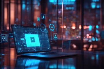 Poster - laptop with futuristic interface