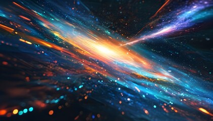 Futuristic galaxy-inspired abstract background with dynamic light trails and advanced technology elements