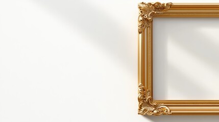 Wall Mural - A detailed 3D render of a vintage-style gold frame, isolated on a seamless white surface with soft shadows