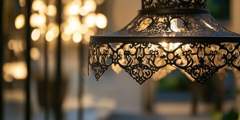 Poster - Ornate black chandelier with glowing light.