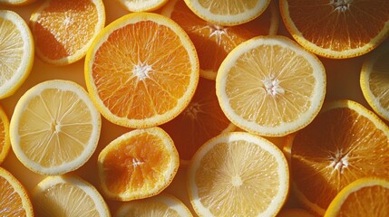 Aufkleber - Sliced Oranges and Lemons Creating a Colorful Vitamin C Background