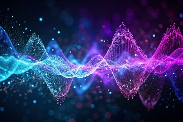 Wall Mural - purple-and-blue-particles-as-sound-wave--abstract
