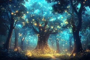 Wall Mural - Enchanted Forest with Magical Lights