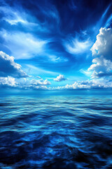 a blue ocean with a few clouds in the sky. the sky is clear and the water is calm