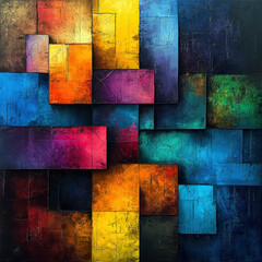 Aufkleber - A colorful painting with a lot of different colors and shapes. The painting is abstract and has a lot of texture. The colors are bright and bold, and the shapes are irregular and jagged
