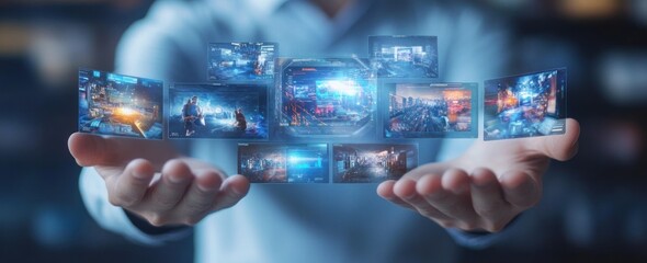  - Man Holding Holographic Screens