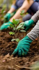 Wall Mural - Hands Planting Seedling to Restore Green Spaces and Promote Environmental Stewardship