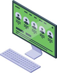 Poster - Hr manager choosing applicant on computer screen with resume and cv profiles isometric view