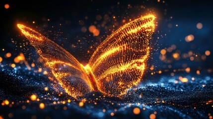 Poster - Butterfly of Digital Binary Code Illuminated by Vibrant Orange Lights in a Minimalist Setting