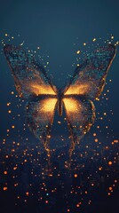 Poster - Colorful Digital Butterfly Soaring Amidst Flowing Binary Code in a Minimalist Setting