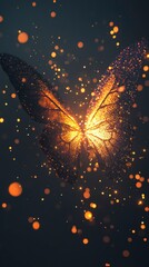 Poster - A Colorful Butterfly Made of Digital Binary Code Glowing With Orange Lights in a Minimalist Design