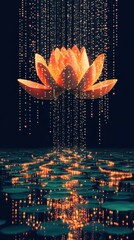 Poster - Lotus Flower Illuminated With Colorful Lights and Digital Binary Code in a Minimalist Setting