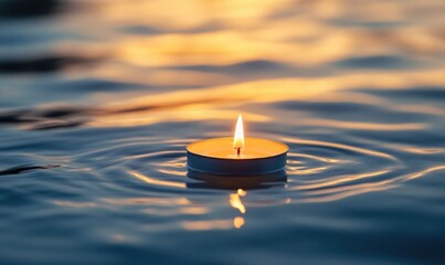 Sticker - Candle floating on calm water, delicate flame flickering softly