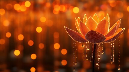 Poster - Colorful Lotus Illuminated by Orange Lights and Digital Binary Code in a Minimalist Setting