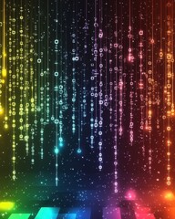 Poster - Colorful Digital Binary Code Illuminated by Rainbow Lights in a Minimalist Atmosphere at Night