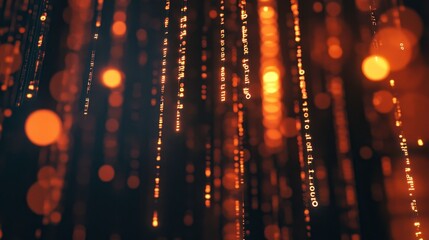 Poster - Digital Binary Code Illuminated by Vibrant Orange Lights in a Minimalist Setting