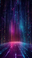 Poster - Dynamic Digital Binary Code Illuminated by Colorful Lights in a Minimalist Aesthetic Environment