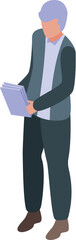 Poster - Businessman holding documents isometric icon vector illustration for design, web, infographic, animation