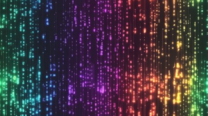 Poster - Colorful Digital Binary Code Flowing Through Rainbow Lights in a Minimalist Aesthetic Design