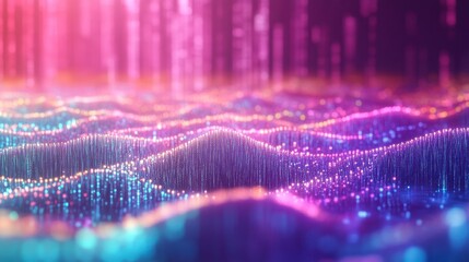 Poster - Digital Binary Code Raised High With Flowing Colorful Pastel Lights in a Minimalist Aesthetic Design
