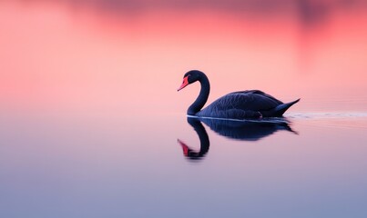 Wall Mural - Elegant black swan gliding gracefully on a calm lake