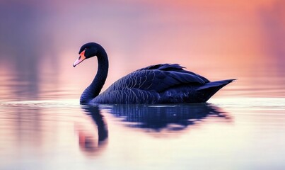 Wall Mural - Elegant black swan gliding gracefully on a calm lake